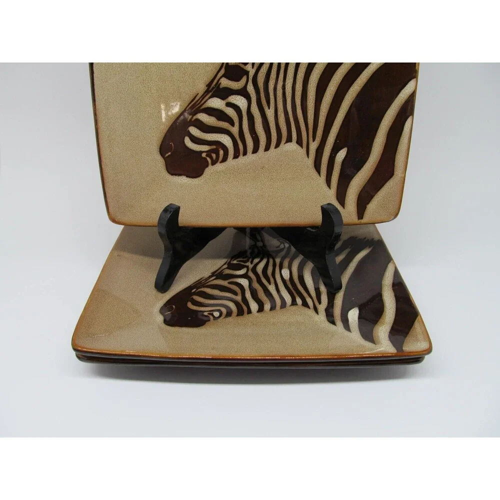 Tabletops Gallery Zebra Set Of 3 Square Animal Print 8 1/2